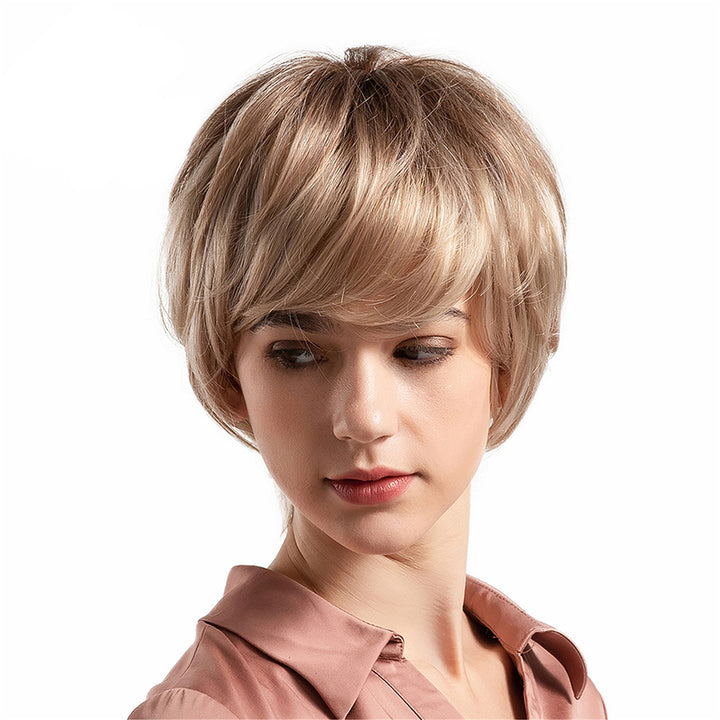 Charming Gradient Color Short Human Hair Wig Women Cosplay Party Hairpiece freeshipping - Etreasurs