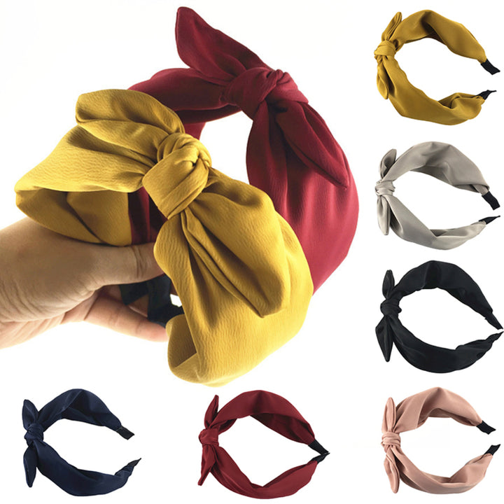 Women Solid Color Bow-Knot Hair Hoop Hairband Wide Edge Headband Accessories freeshipping - Etreasurs