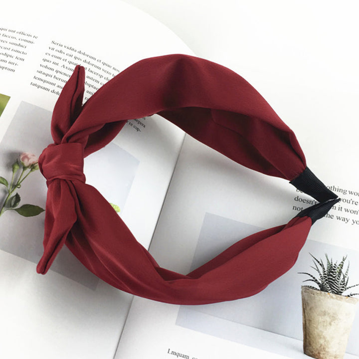 Women Solid Color Bow-Knot Hair Hoop Hairband Wide Edge Headband Accessories freeshipping - Etreasurs