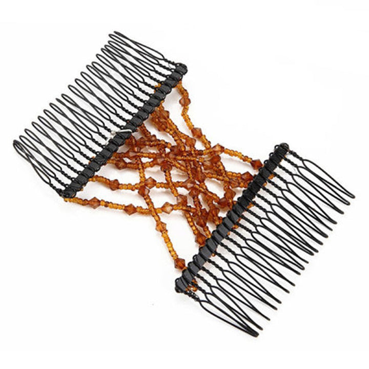 Vintage Women Elastic Beads Magic Hair Comb Double Slide Clip Hairpin Accessory freeshipping - Etreasurs