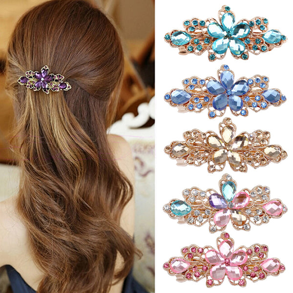 Women Girls Fashion Shiny Rhinestone Flower Barrette Hair Clip Clamp Hairpin freeshipping - Etreasurs