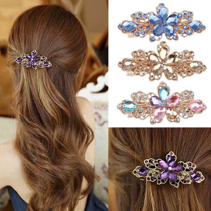 Women Girls Fashion Shiny Rhinestone Flower Barrette Hair Clip Clamp Hairpin freeshipping - Etreasurs