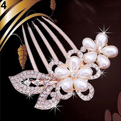 Wedding Bridal Rhinestone Faux Pearls Hairpin Flower Peacock Hair Clip Comb freeshipping - Etreasurs