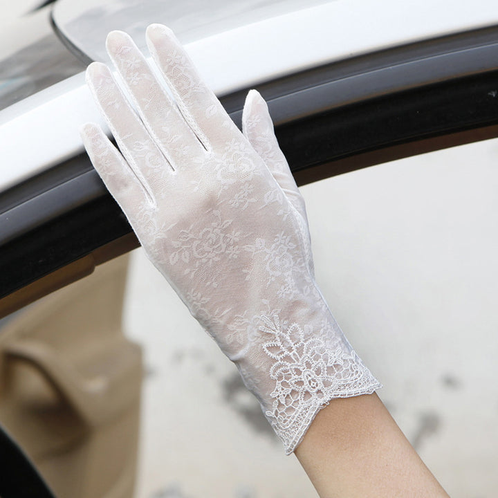 Lady Fashion Ice Silk Flower UV Protection Non-Slip Driving Screentouch Gloves freeshipping - Etreasurs