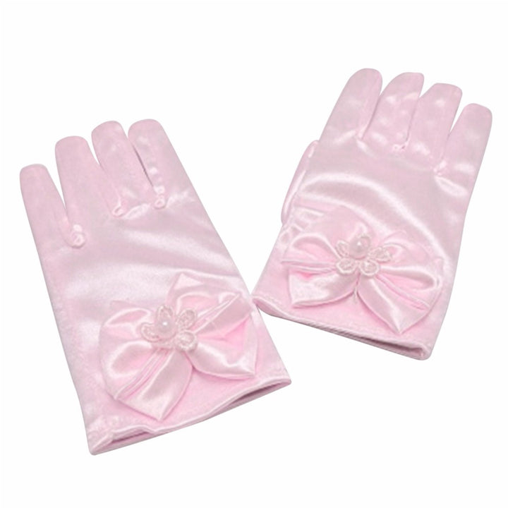 Fashion Solid Color Kids Girls Faux Pearl Bowknot Dress Gloves Wedding Mittens freeshipping - Etreasurs
