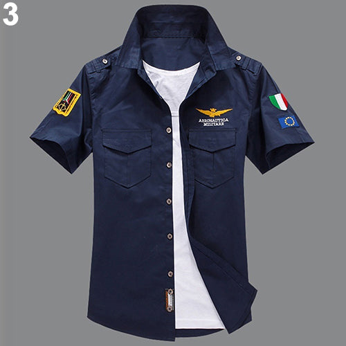 Men's Casual Short Sleeve Air Force Style Cotton Shirt Fashon Embroidery T-shirt freeshipping - Etreasurs