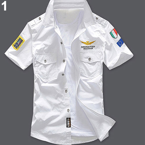 Men's Casual Short Sleeve Air Force Style Cotton Shirt Fashon Embroidery T-shirt freeshipping - Etreasurs