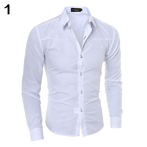 Men Fashion Dark Striped Business Slim Fit Long Sleeve Casual Dress Shirt freeshipping - Etreasurs