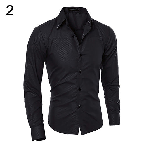 Men Fashion Dark Striped Business Slim Fit Long Sleeve Casual Dress Shirt freeshipping - Etreasurs