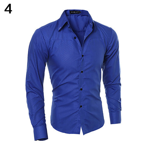 Men Fashion Dark Striped Business Slim Fit Long Sleeve Casual Dress Shirt freeshipping - Etreasurs