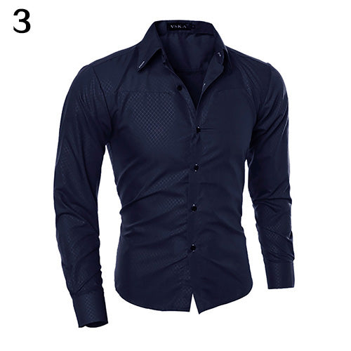 Men Fashion Dark Striped Business Slim Fit Long Sleeve Casual Dress Shirt freeshipping - Etreasurs