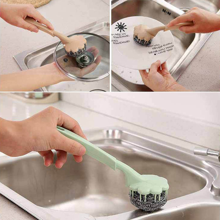 Cleaning Brush Handle Steel Ball Wash Pot Kettle Pan Dish Kitchen Bathroom Tool freeshipping - Etreasurs