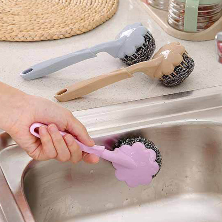 Cleaning Brush Handle Steel Ball Wash Pot Kettle Pan Dish Kitchen Bathroom Tool freeshipping - Etreasurs