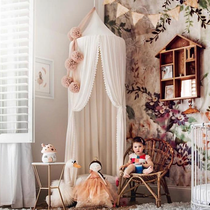 240cm Kids Baby Room Bed Curtain Pointed Dome Lace Chiffon Canopy Mosquito Net freeshipping - Etreasurs