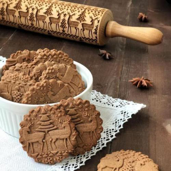 Lovely Dinosaur Deer Dog Heart Wood Engraved Dough Rolling Pin Kitchen Tool freeshipping - Etreasurs