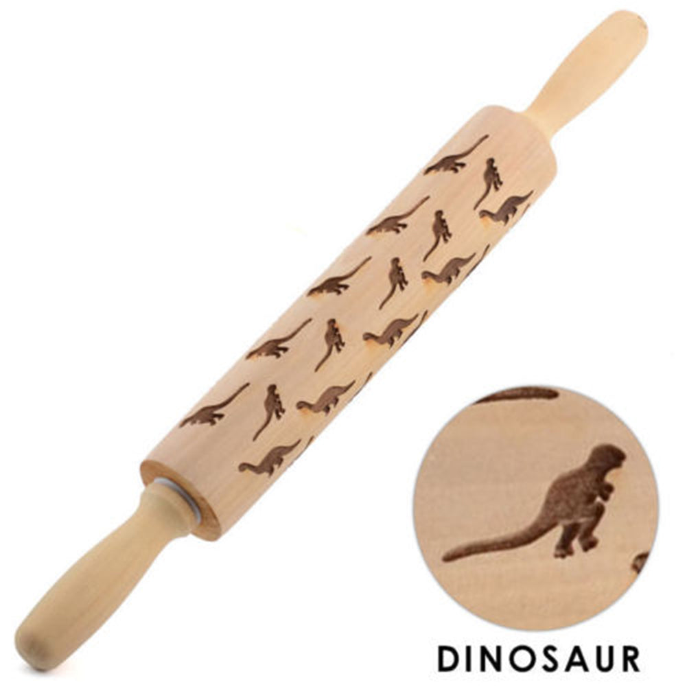 Lovely Dinosaur Deer Dog Heart Wood Engraved Dough Rolling Pin Kitchen Tool freeshipping - Etreasurs