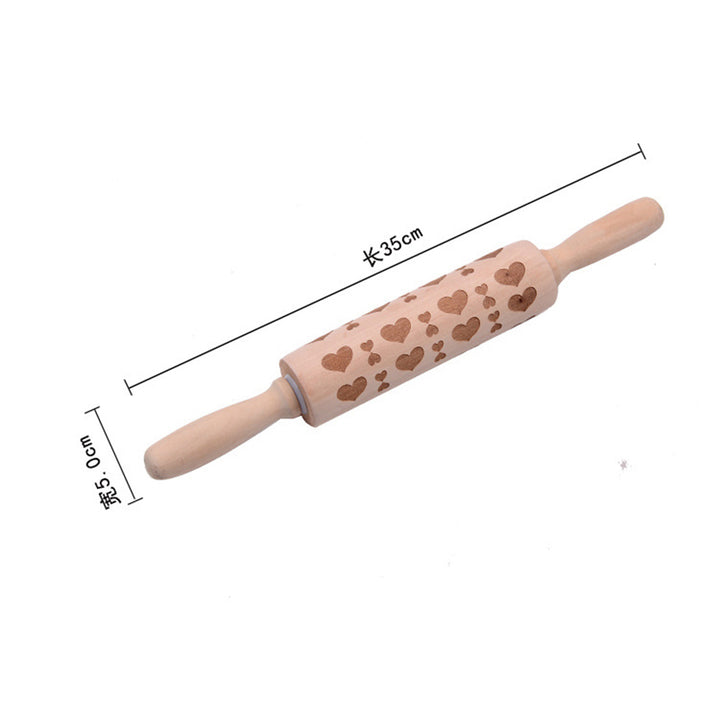 Lovely Dinosaur Deer Dog Heart Wood Engraved Dough Rolling Pin Kitchen Tool freeshipping - Etreasurs