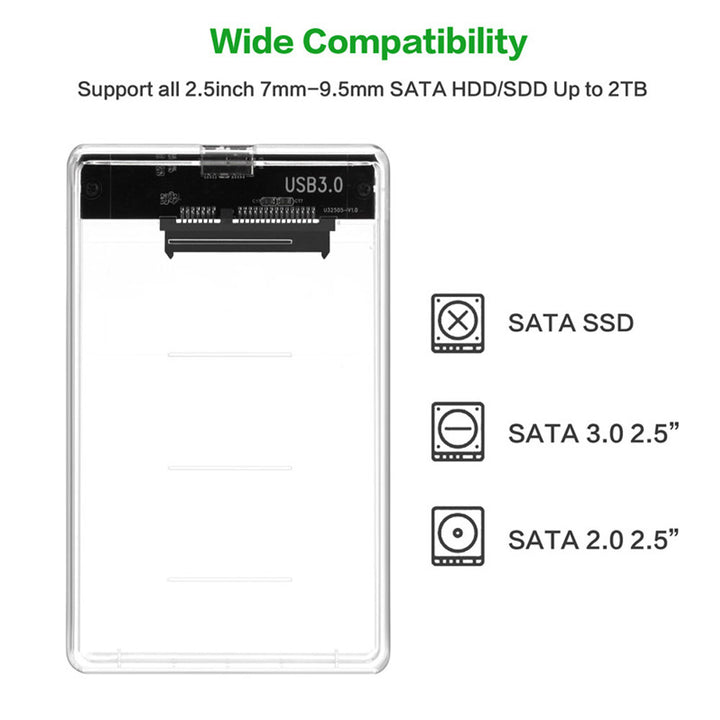 Transparent 2.5 Inch SATA to USB3.0 Mobile HDD SSD Case Box External Enclosure freeshipping - Etreasurs