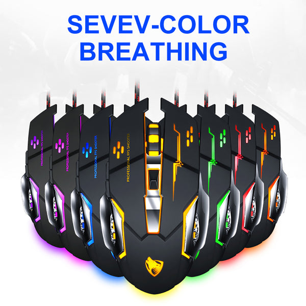 V6 7 Breathing Light Macro Programming 6-Key Adjustable 3200DPI Gaming USB Mouse freeshipping - Etreasurs