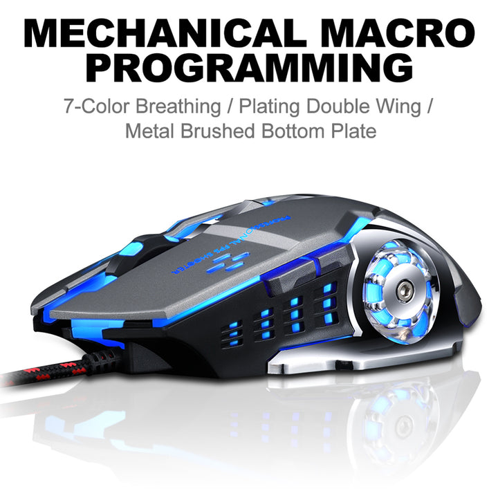 V6 7 Breathing Light Macro Programming 6-Key Adjustable 3200DPI Gaming USB Mouse freeshipping - Etreasurs