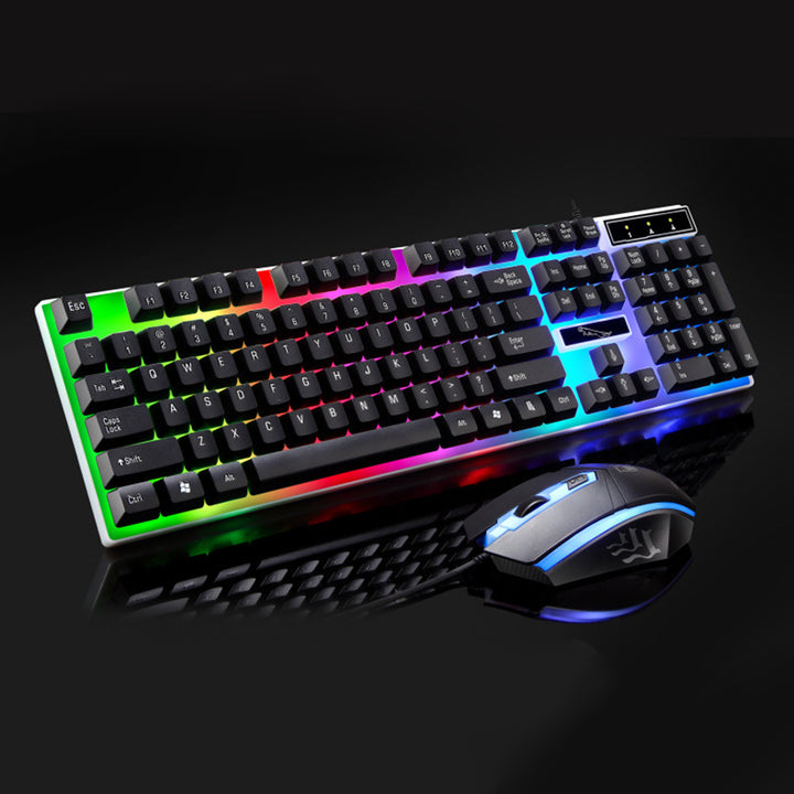 2Pcs Ergonomic LED Backlight Wired Gaming Wrist Rest Keyboard Gaming Mouse Set freeshipping - Etreasurs