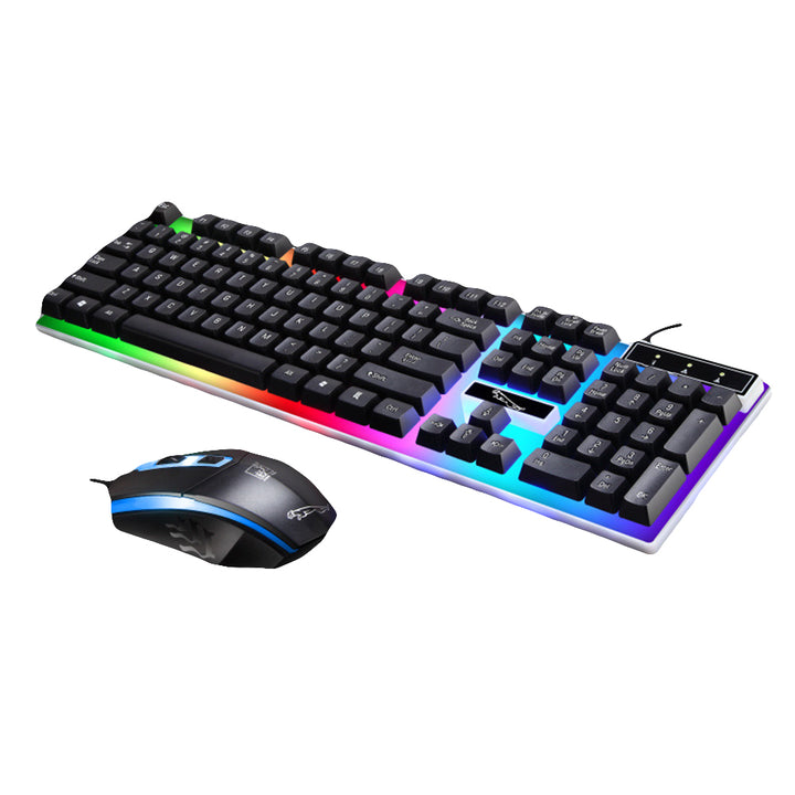 2Pcs Ergonomic LED Backlight Wired Gaming Wrist Rest Keyboard Gaming Mouse Set freeshipping - Etreasurs