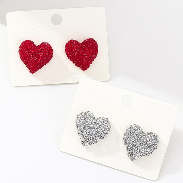 Romantic Heart Shape Full Rhinestone Inlaid Stud Earrings Valentine Day Gift freeshipping - Etreasurs