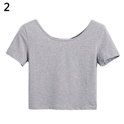 Women's Sexy Casual Solid Short Sleeve Crop Top Slim Fit Bare Midriff T-Shirt freeshipping - Etreasurs