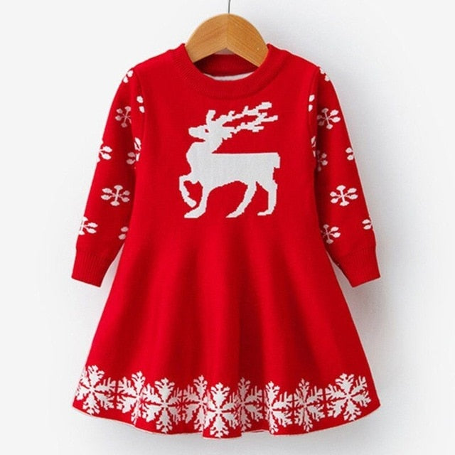 Kids Dresses For Girls Long Sleeve Deer Snowflake Print Dress New Year Costume Princess Dress Kids Christmas Clothes Vestidos freeshipping - Etreasurs
