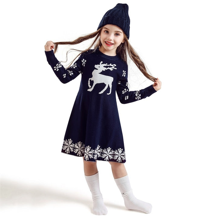 Kids Dresses For Girls Long Sleeve Deer Snowflake Print Dress New Year Costume Princess Dress Kids Christmas Clothes Vestidos freeshipping - Etreasurs