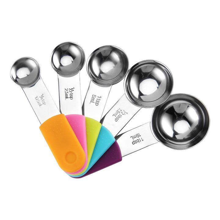 304 Stainless Steel Measuring Cup Measuring Spoon Set Silicone Magnetic Suction Measuring Spoon Magnetic Hanging Baking Utensils freeshipping - Etreasurs