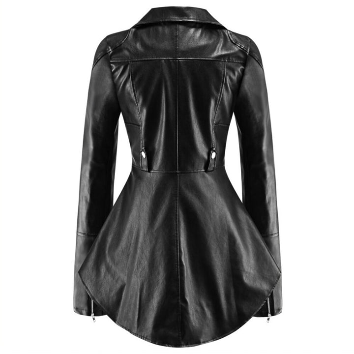 Women's PU Leather Long-sleeved Jacket Swallowtail Wind Ruffled Leather Clothing freeshipping - Etreasurs