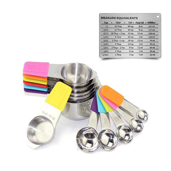 304 Stainless Steel Measuring Cup Measuring Spoon Set Silicone Magnetic Suction Measuring Spoon Magnetic Hanging Baking Utensils freeshipping - Etreasurs