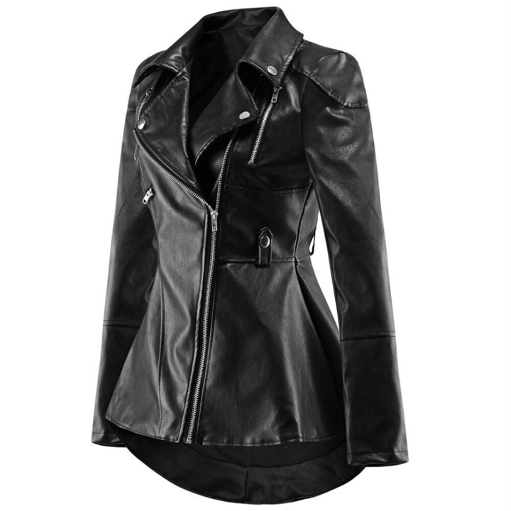 Women's PU Leather Long-sleeved Jacket Swallowtail Wind Ruffled Leather Clothing freeshipping - Etreasurs