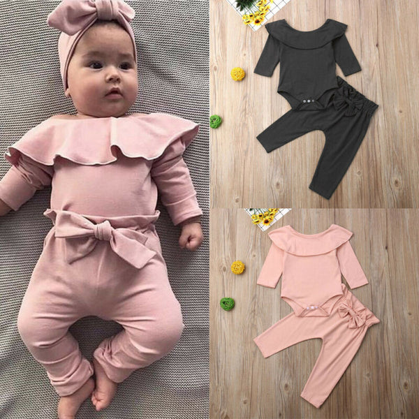 2PCS Toddler Kids Baby Girls Ruffle Bodysuit Romper Tops Pants Winter Outfits Clothes freeshipping - Etreasurs