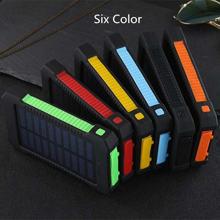 For Smartphone with LED Light Solar Power Bank Waterproof 20000mAh Charger 2 USB Ports External Charger Powerbank freeshipping - Etreasurs