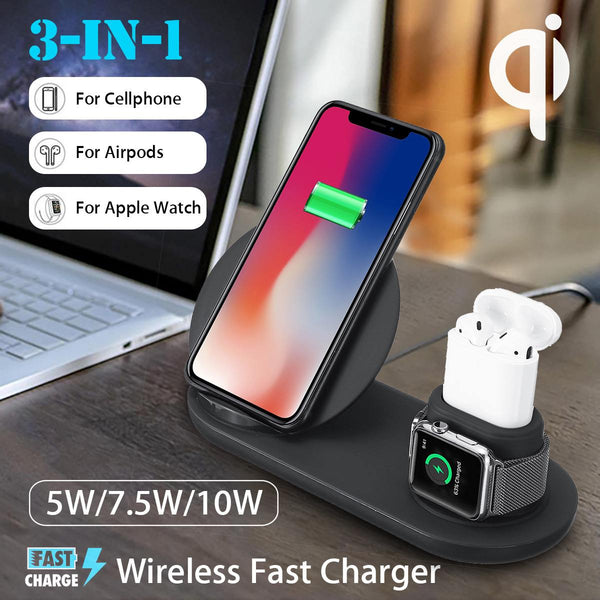 3 in1 10W Qi Wireless Charger Dock Station Fast Charging for Apple Watch 1 2 3 4 For iPhone XR XS Max For Samsung S9 For AirPods freeshipping - Etreasurs