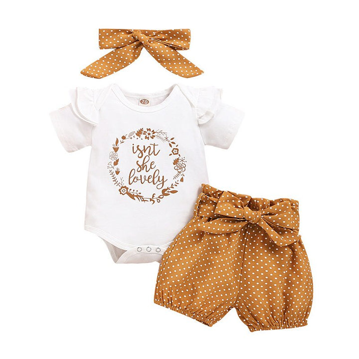 Summer Baby Girl Clothes Newborn Girls Letter Print Romper Bodysuit+Dot Pants+headband Outfits 3-18 Months Clothing freeshipping - Etreasurs