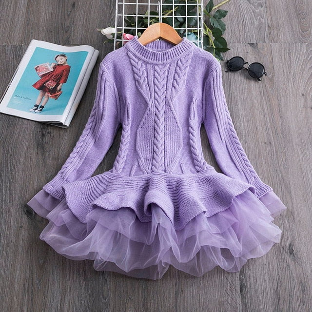 2019 Winter Knitted Chiffon Girl Dress Christmas Party Long Sleeve Children Clothes Kids Dresses For Girls New Year Clothing freeshipping - Etreasurs