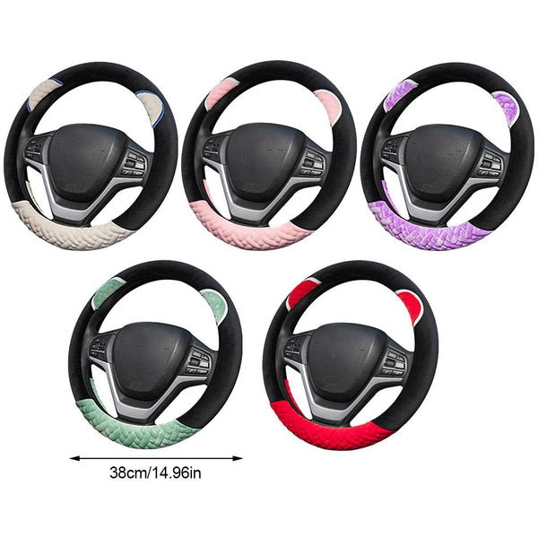 Plush Cartoon Car Steering Wheel Cover D-type Linen Carbon Fiber Leather Handlebar Cover Comfortable And Breathable freeshipping - Etreasurs