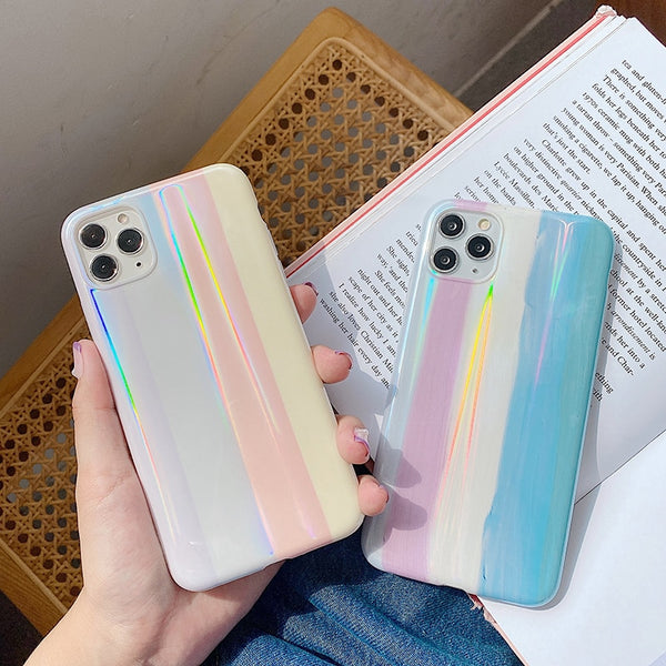 Gradient Rainbow Laser Phone Case For iPhone 12 Pro freeshipping - Etreasurs