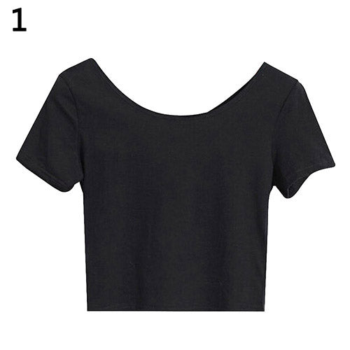 Women's Sexy Casual Solid Short Sleeve Crop Top Slim Fit Bare Midriff T-Shirt freeshipping - Etreasurs