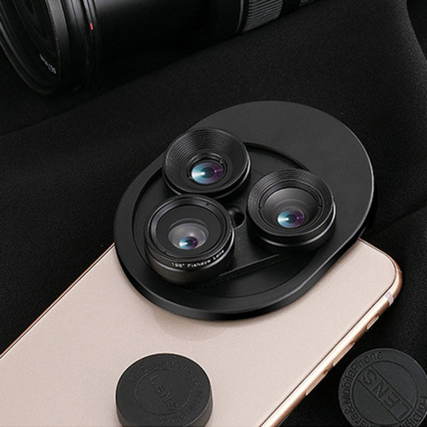 3 In 1 Mobile Phone Lens Set Professional Integral Turntable External Use Wide Angle + Fish Eye + Macro Camera Lens Set freeshipping - Etreasurs