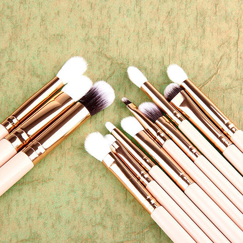 12Pcs Foundation Powder Eyeshadow Eyeliner Wooden Handle Wool Makeup Brush Set freeshipping - Etreasurs