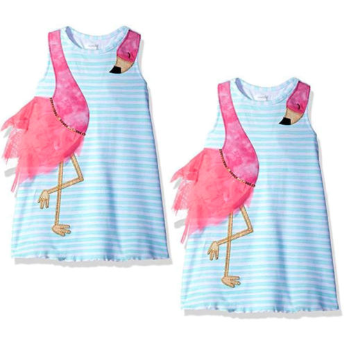 Summer Kids irls Dress Baby Girls Bird Cartoon Striped Party Pageant Toddler Fashion Holiday Beach Dress Children Clothes freeshipping - Etreasurs