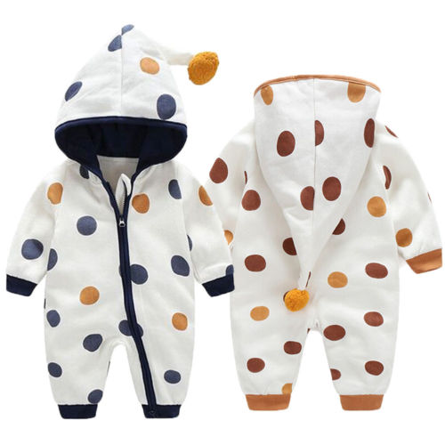 Autumn Winter Newborn Baby Infant Boy Girl Dot Long Sleeve Romper Hooded Jumpsuit Lovely Casual Zipper Outfits Clothes freeshipping - Etreasurs