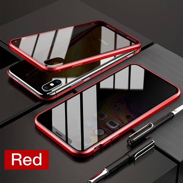 Privacy Magnetische Gehard Glas Case voor iPhone X XS MAX 8 7 Plus Anti Peep Telefoon Shell 360 Volledige Shockproof protector Clear Capa freeshipping - Etreasurs