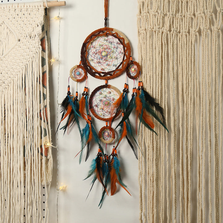 Five Ring Dream Catcher Feather Pendant Handicraft Making Wind Chimes Creative Gifts Home Wall Decoration freeshipping - Etreasurs