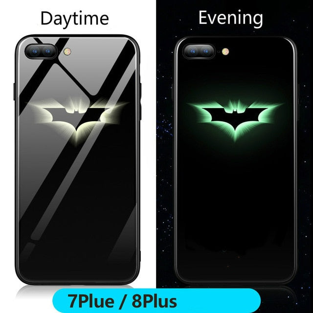 Marvel Batman Superman Spiderman Luminous Glass Case For iphone 7 8 6 6s Plus X Xs Max Xr Avengers Black Panther iron Man Cover freeshipping - Etreasurs