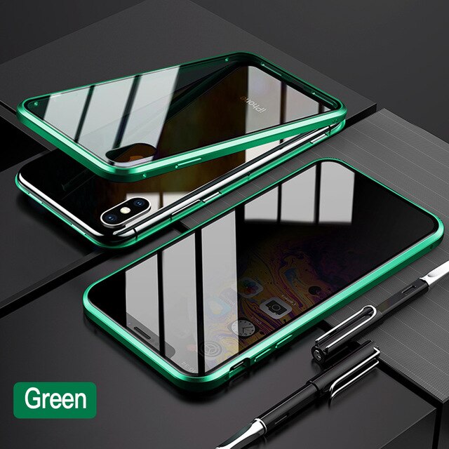 Privacy Magnetische Gehard Glas Case voor iPhone X XS MAX 8 7 Plus Anti Peep Telefoon Shell 360 Volledige Shockproof protector Clear Capa freeshipping - Etreasurs